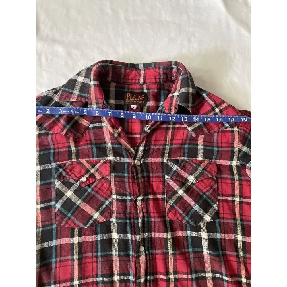 Plaid Western Wear Red & Black Flannel Button-Up Shirt With Pearl Snaps - Size M - Picture 5 of 11